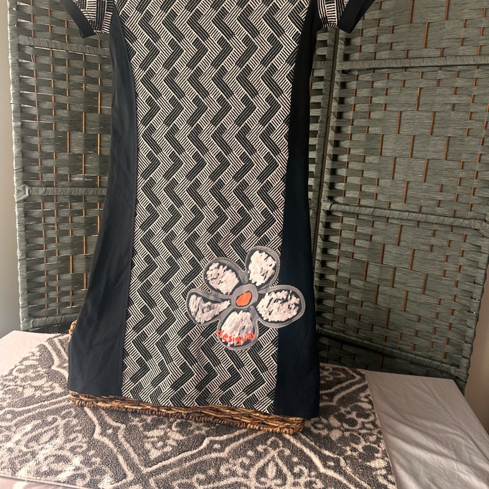 Desigual Black and White Geometric Mini Dress